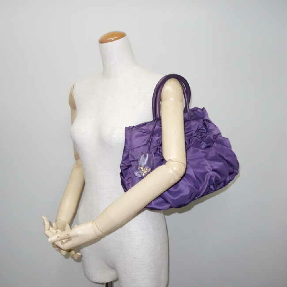 Prada Handbag Gathers Nylon Leather Purple View 3